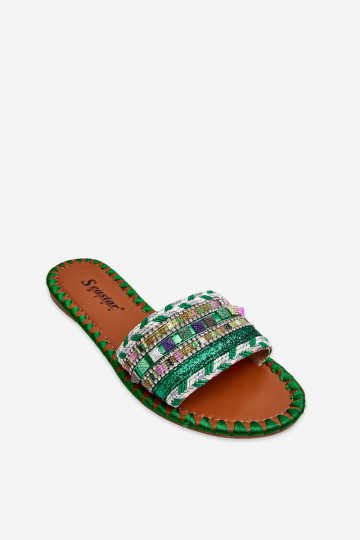 Gedecoreerde pantoffels groene kleur Bellisa