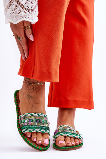 Gedecoreerde pantoffels groene kleur Bellisa 2