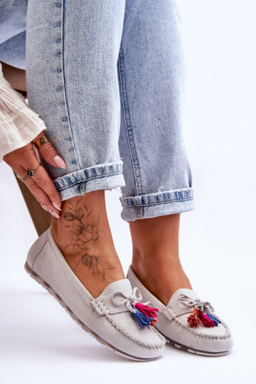 Suede mocassins met franjes in het grijs Dorine 2
