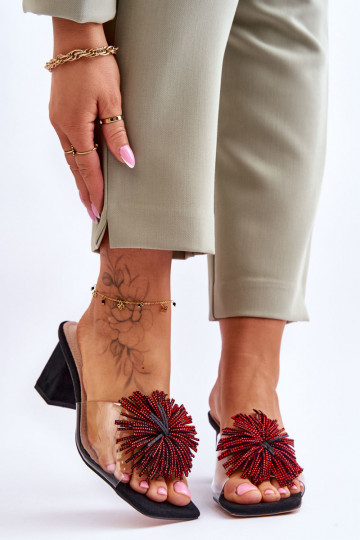 Doorzichtige pantoffels met hakken S.Barski KV-AP658-1 zwarte kleur