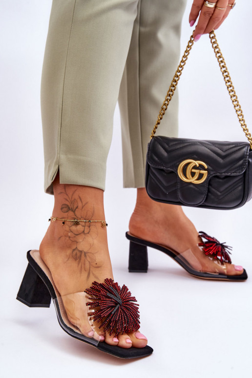 Doorzichtige pantoffels met hakken S.Barski KV-AP658-1 zwarte kleur Doorzichtige pantoffels met hakken S.Barski KV-AP658-1 zwarte kleur