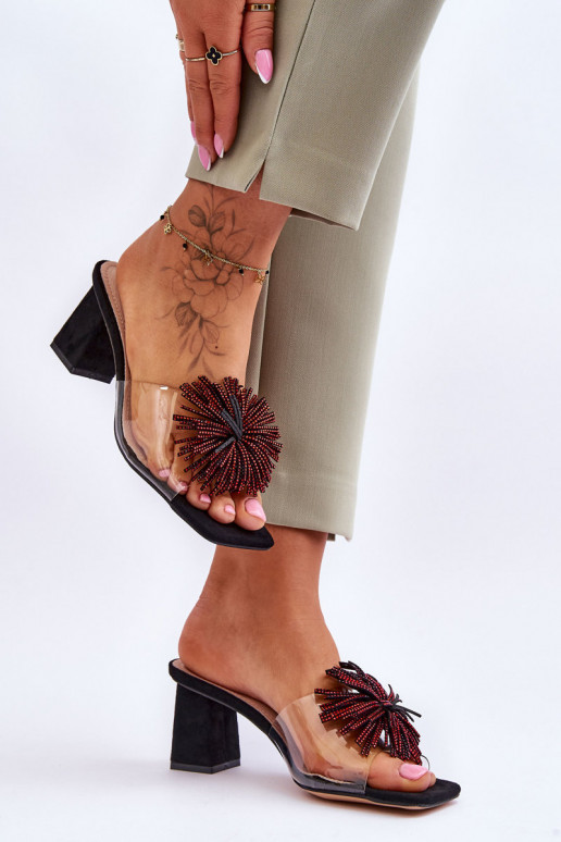 Doorzichtige pantoffels met hakken S.Barski KV-AP658-1 zwarte kleur Doorzichtige pantoffels met hakken S.Barski KV-AP658-1 zwarte kleur