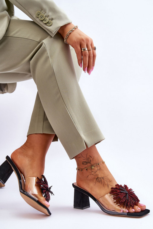 Doorzichtige pantoffels met hakken S.Barski KV-AP658-1 zwarte kleur Doorzichtige pantoffels met hakken S.Barski KV-AP658-1 zwarte kleur