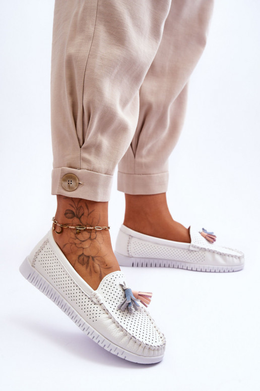 met opengewerkte elementen Mocassins in witte kleur Lanzarot met opengewerkte elementen Mocassins in witte kleur Lanzarot