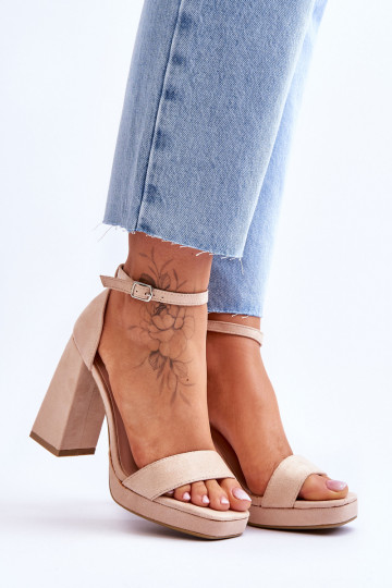 Beige Merila suède hoge hakken met vierkante neus 2