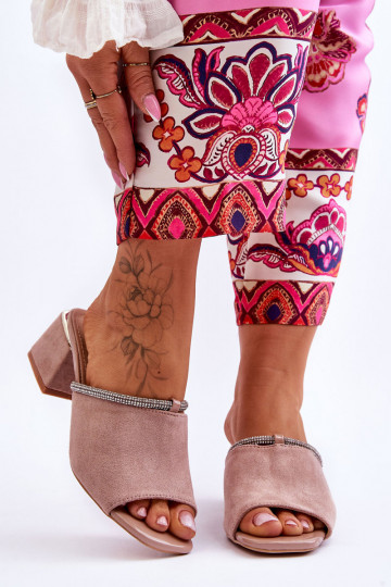 suède pantoffels met hakken S.Barski KV-612-2 beige kleur
