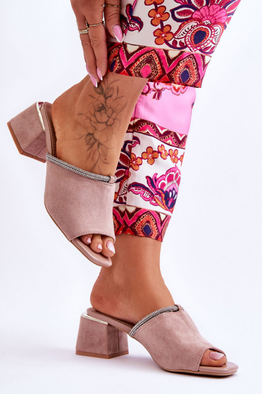 suède pantoffels met hakken S.Barski KV-612-2 beige kleur suède pantoffels met hakken S.Barski KV-612-2 beige kleur