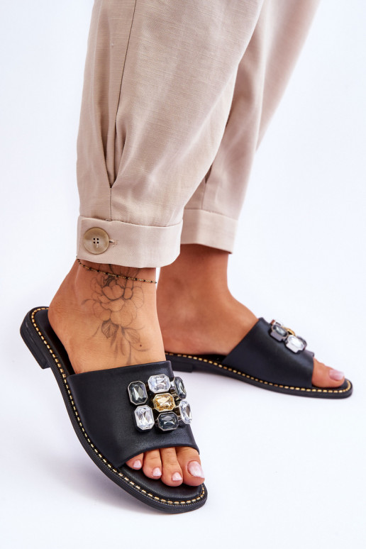 Slippers met kiezeldecoratie S.Barski KV-2775-31 zwarte kleur