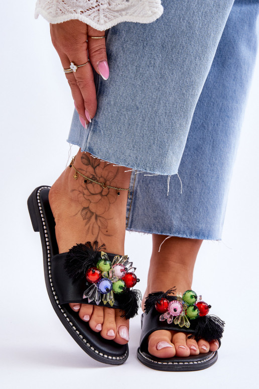 Slippers met decoratieve kralen S.Barski KV-2775-47 zwarte kleur