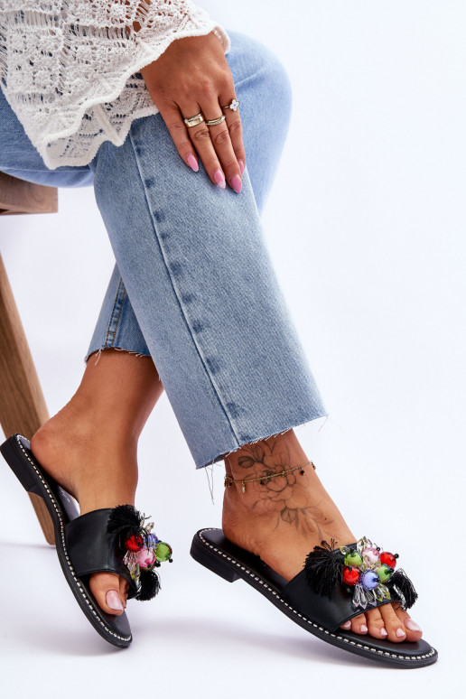 Slippers met decoratieve kralen S.Barski KV-2775-47 zwarte kleur