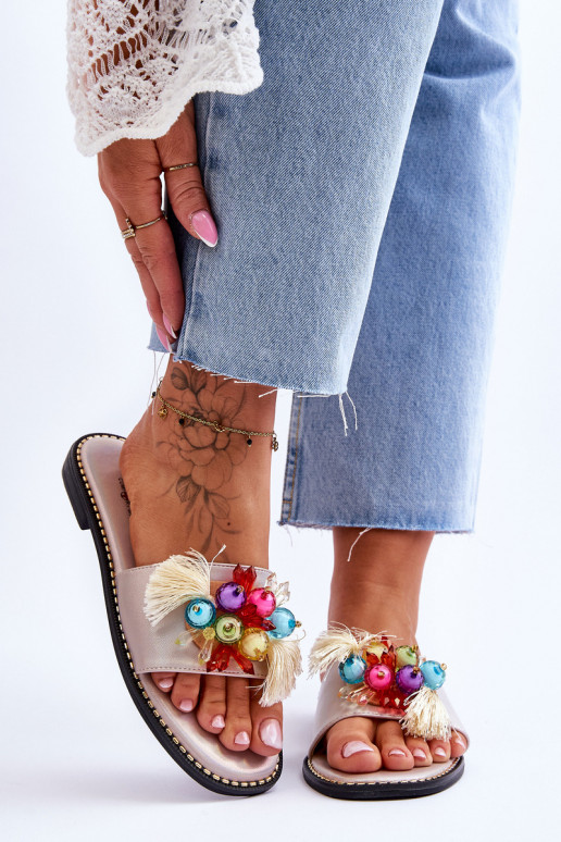 Slippers met decoratieve kralen S.Barski KV-2775-47 Naakt