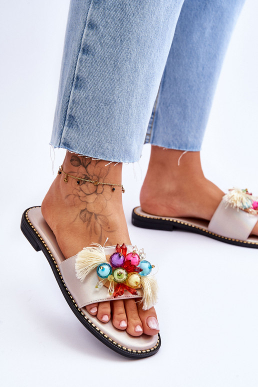 Slippers met decoratieve kralen S.Barski KV-2775-47 Naakt