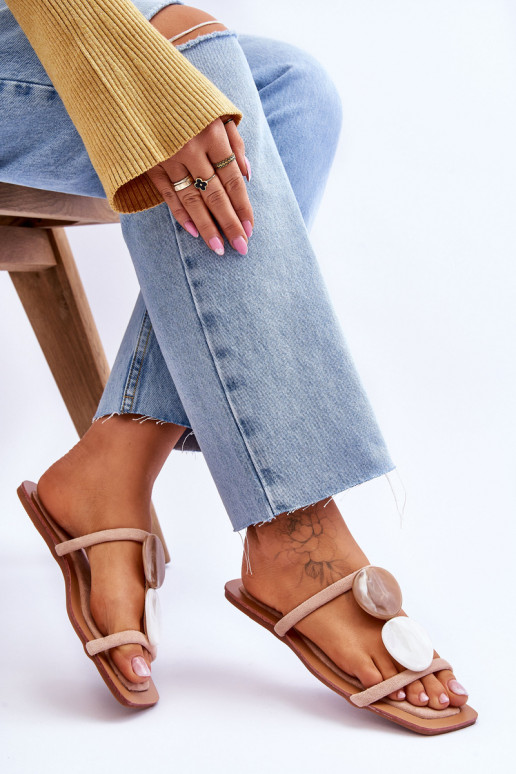 suède pantoffels met mooie details Nude Victoria suède pantoffels met mooie details Nude Victoria