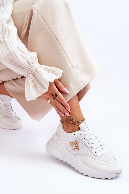 Glanzende sportschoenen met ornamenten in witte kleur Seneca