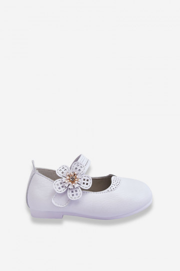 Kinderballerina's met een bloem in de kleur wit Cobi