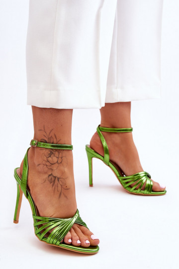 Damessandalen met dunne hak groene kleur My Darling