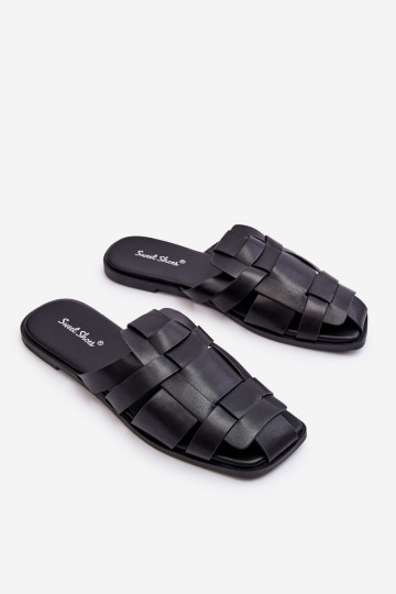 Slippers met strepen in de kleur zwart Reyna 2