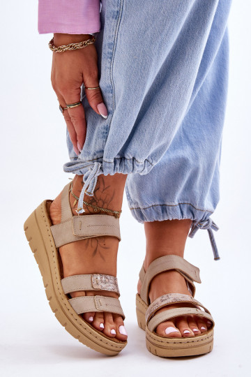 Sandalen met zelfklevende sluiting beige frisse look 2