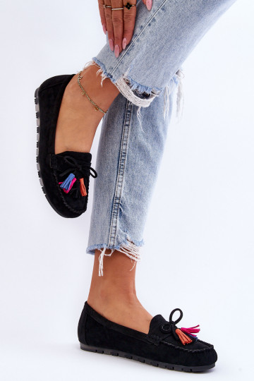 Suede mocassins met kwastjes in het zwart Dorine 2