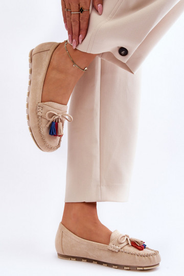 Suède mocassins met kwastjes in beige Dorine 2