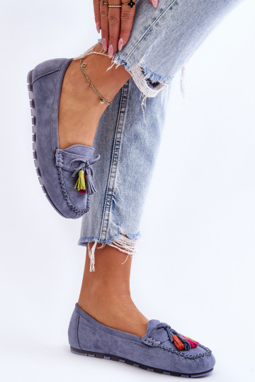 Suède mocassins met kwastjes in blauw Dorine 2