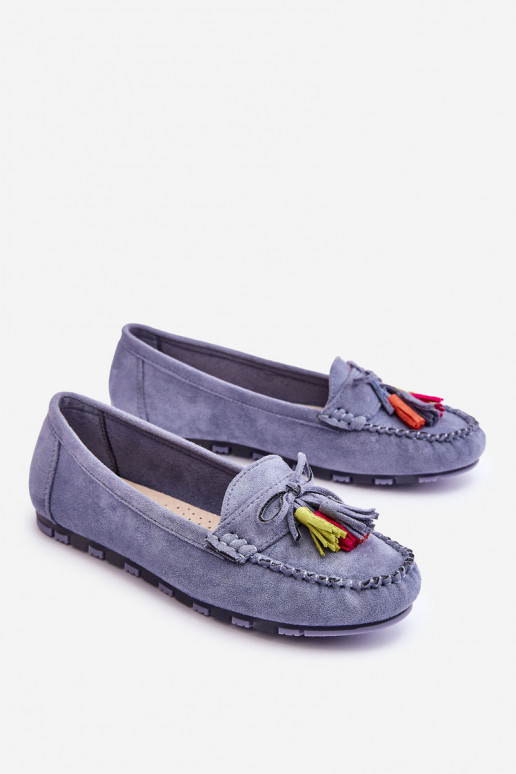 Suède mocassins met kwastjes in blauw Dorine