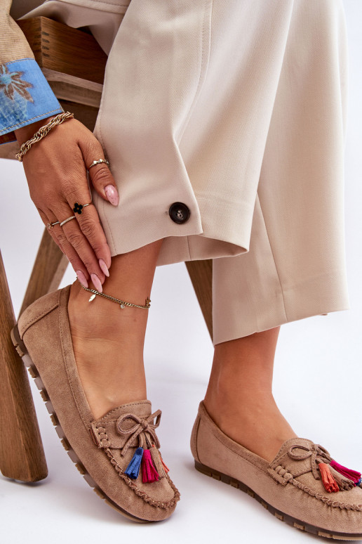 Suède mocassins met kwastjes in beige Dorine