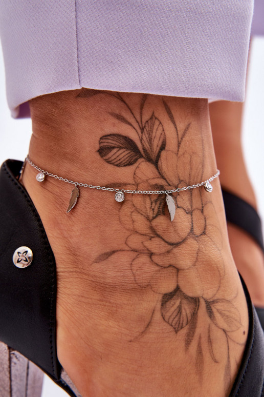 Beenarmband met veren en zirkonia's in zilverkleur Beenarmband met veren en zirkonia's in zilverkleur