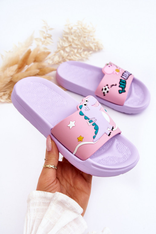 Kinderslofjes T-Rex Paarse kleur Bernis