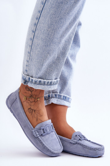 Suède mocassins in blauw Rabell