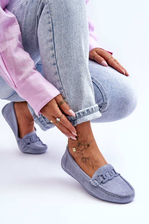 Suède mocassins in blauw Rabell
