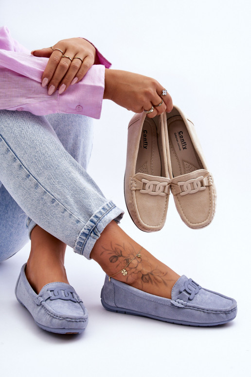 Suède mocassins in blauw Rabell