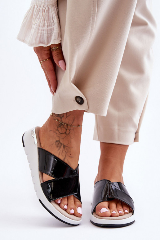 met lakeffect Slippers S.Barski AL22469 zwarte kleur met lakeffect Slippers S.Barski AL22469 zwarte kleur