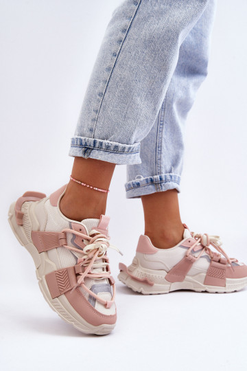 Modieuze sneakers met veters beige-roze Chillout!