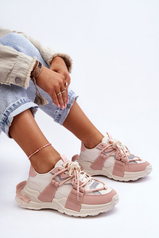 Modieuze sneakers met veters beige-roze Chillout! Modieuze sneakers met veters beige-roze Chillout!