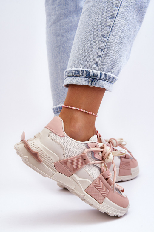 Modieuze sneakers met veters beige-roze Chillout! Modieuze sneakers met veters beige-roze Chillout!