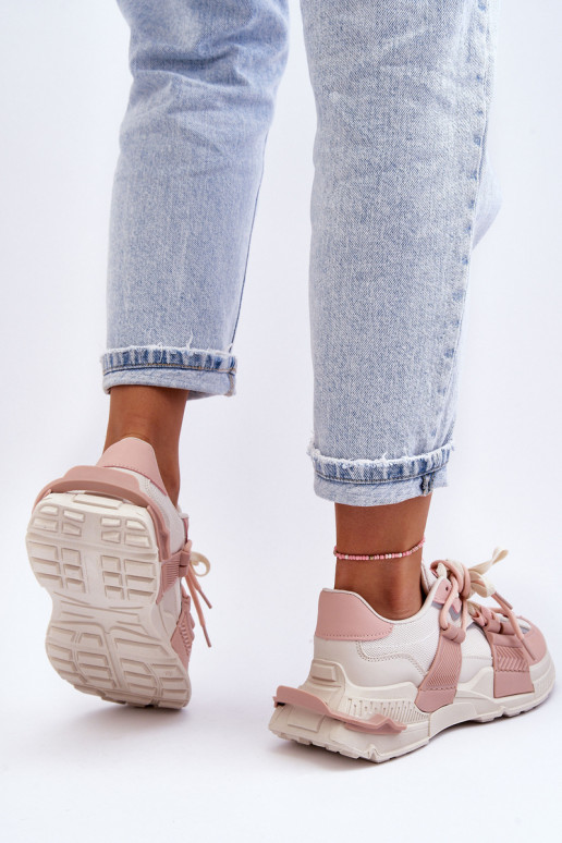 Modieuze sneakers met veters beige-roze Chillout! Modieuze sneakers met veters beige-roze Chillout!