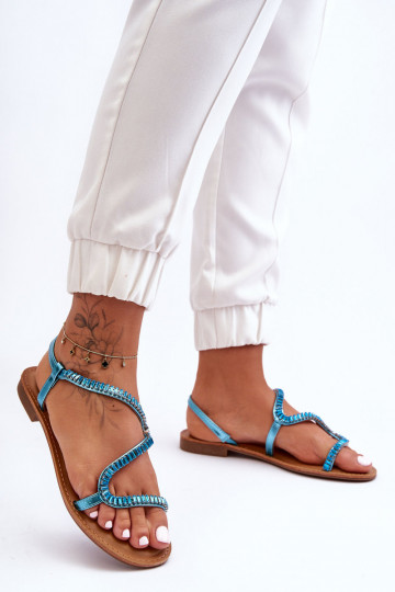 Damesslip-on sandalen met mooie details in de kleur blauw Hayen