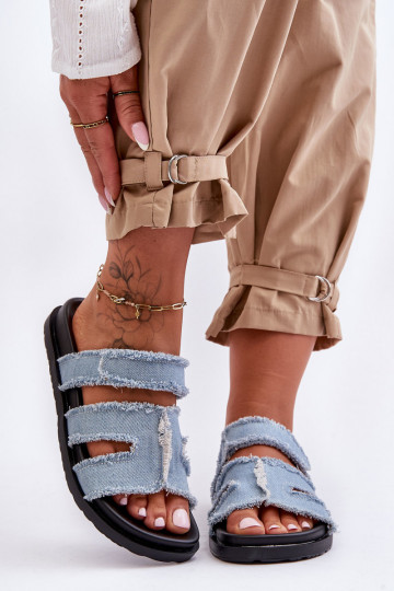 Slippers met zelfklevende sluitingen in de blauwe kleur Lamirose 2