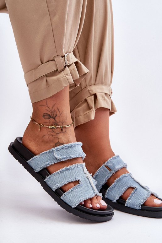 Slippers met zelfklevende sluitingen in de blauwe kleur Lamirose