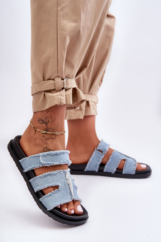 Slippers met zelfklevende sluitingen in de blauwe kleur Lamirose