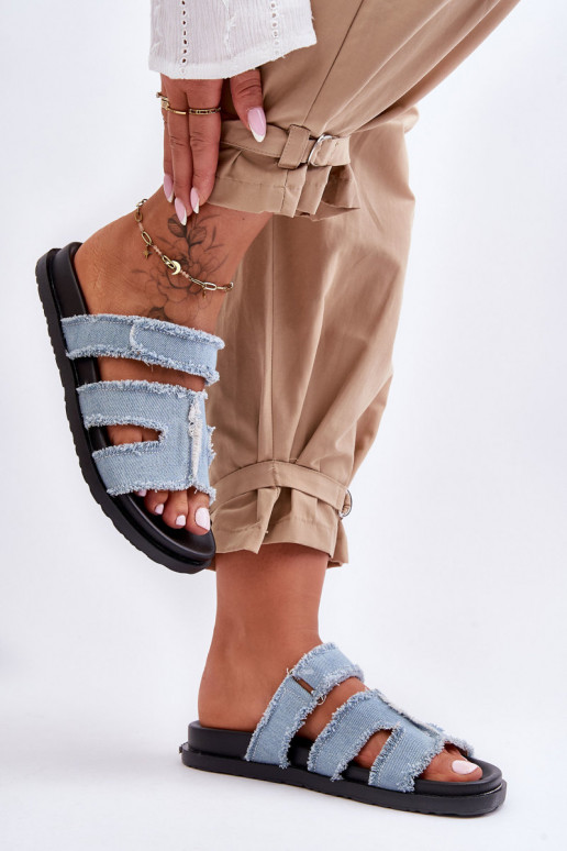 Slippers met zelfklevende sluitingen in de blauwe kleur Lamirose