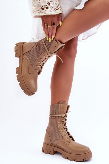 enkellaarsjes met veters beige Marlissa 2
