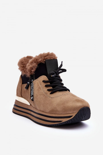 platform sneakers met bont in beige Jamarie