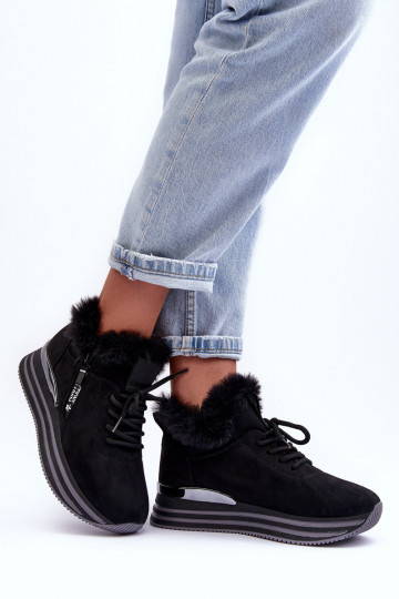 platform sneakers met bont in zwart Jamarie 2