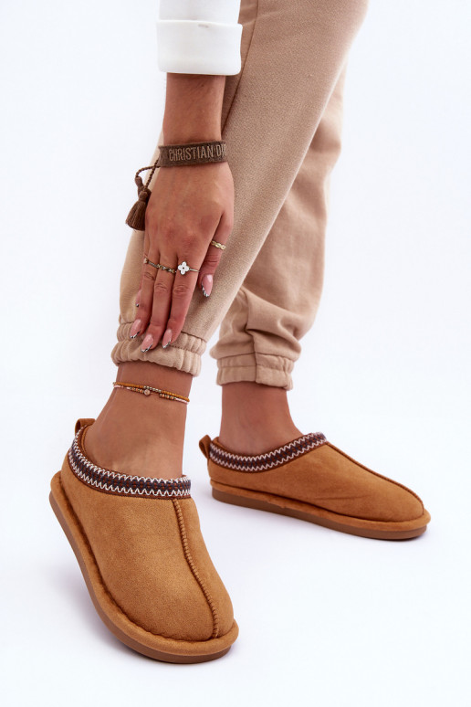 bruine Polinna suède pantoffels met bont