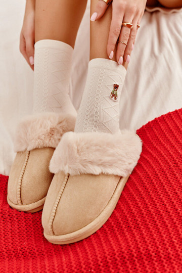 Slippers met bont in ivoor Pinky