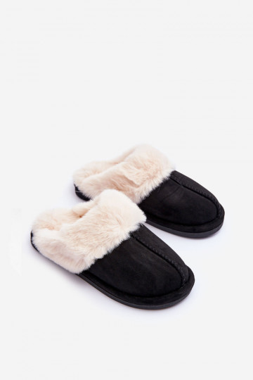 Slippers met bont in de kleur Pinky zwart