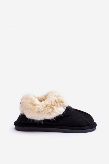 Slippers met bont in de kleur zwart Lanoze