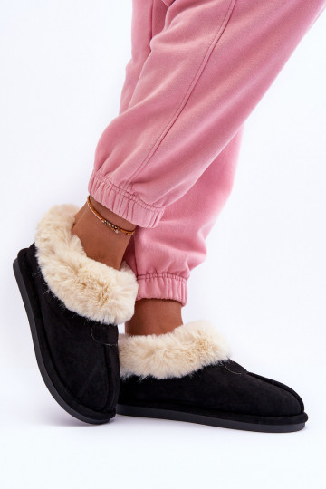 Slippers met bont in de kleur zwart Lanoze 2